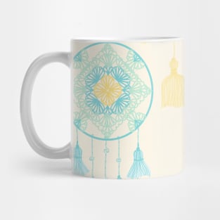 Yellow and teal dreamcatcher on cream Mug